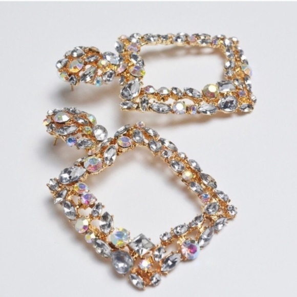 ZARA Style Rhinestone Gold Drop Earrings - Picture 2 of 4